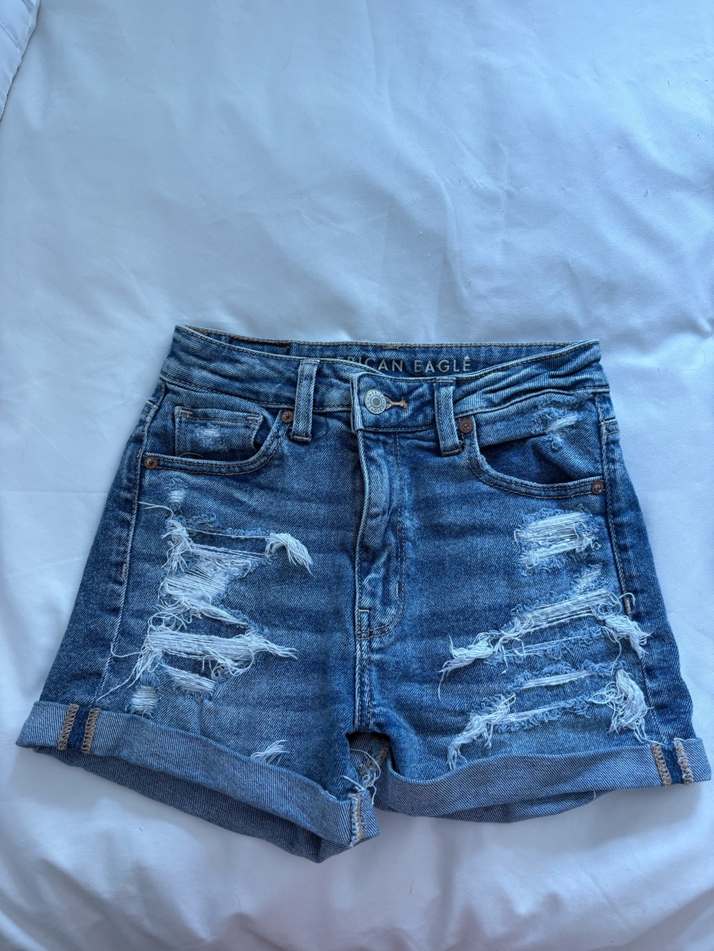American Eagle Outfitters Distressed Dark Blue Denim Shorts
